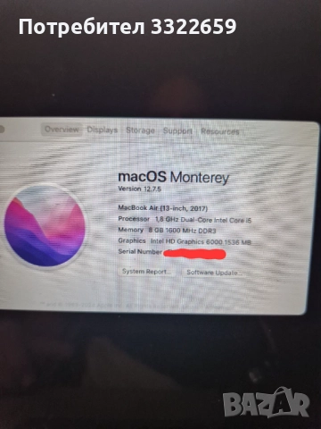 Apple MacBook Air 13" 2017 1.8GHz i5 8GB RAM 128Gb SSD, снимка 4 - Лаптопи за работа - 51882174