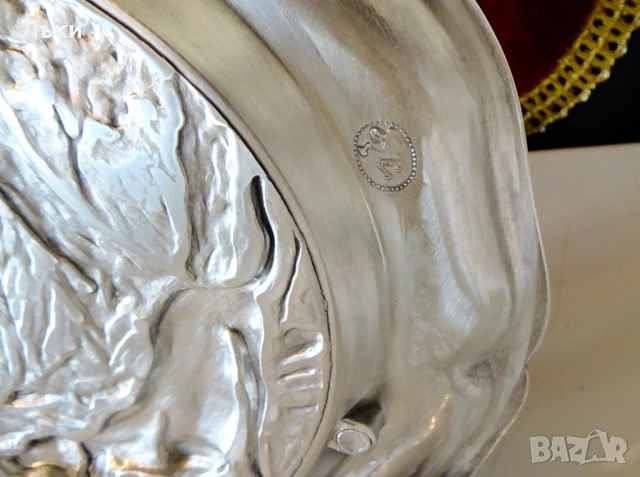 Калаена чиния с ловна картина,Куче дебне фазан. , снимка 4 - Антикварни и старинни предмети - 52776480