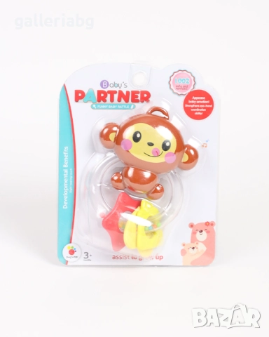 Бебешка дрънкалка Маймунка – цветна, лека, 3+ месеца