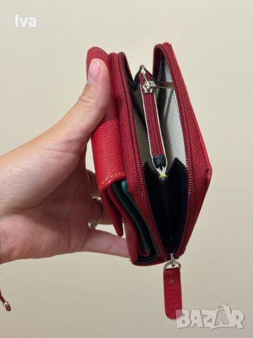 Червено портмоне естествена кожа, снимка 4 - Портфейли, портмонета - 51430138