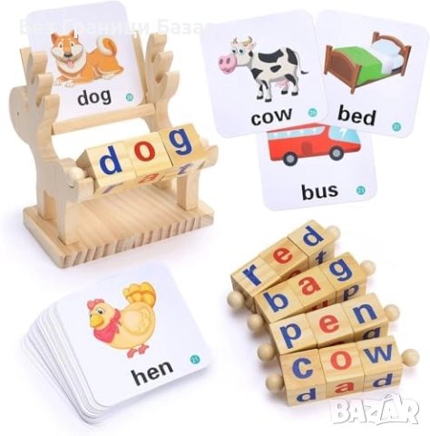 Нова Образователна дървена Монтесори игра с букви и картинки за деца