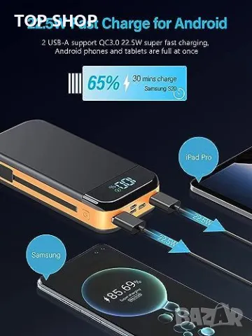 Ново Портативно зарядно 32000mAh с вградени кабели и PD 20W Външна батерия, снимка 3 - Външни батерии - 49567157