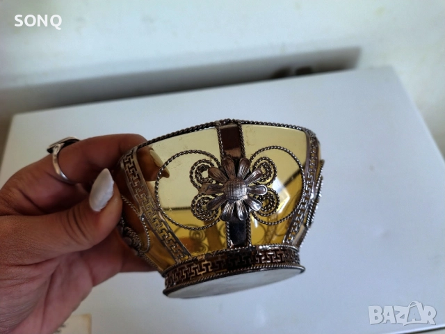 Красиво Старо Съдче Посребрен Филигран, снимка 3 - Антикварни и старинни предмети - 51782884