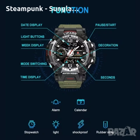 ТОП МОДЕЛ Тактически спортен часовник – Военен стил, Водоустойчив, Удароустойчив | Унисекс, снимка 5 - Мъжки - 53596952