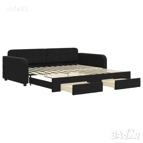 vidaXL Канапе с изтеглящо легло и чекмеджета черно 100x200 см кадифе（SKU: 3196988）