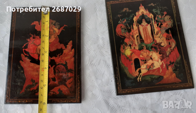 2 стари руски картини на дърво, картина лак, приказка , снимка 4 - Картини - 36327670