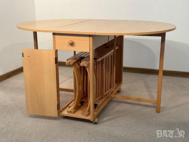 Разтегателна маса със 4 сгъваеми стола, сет , снимка 5 - Маси - 44274314
