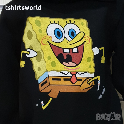 Нов детски суичър с дигитален печат Спондж боб в черен цвят, снимка 2 - Детски анцузи и суичери - 36147434