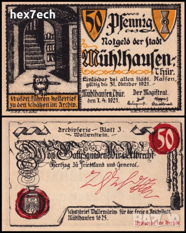 ❤️ Германия Mühlhausen 1921 50 пфенинга UNC нова ❤️