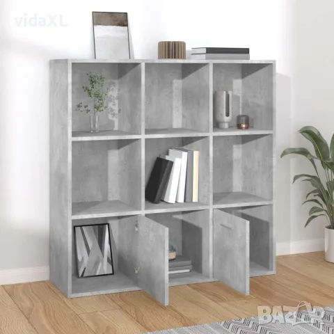 vidaXL Шкаф библиотека, бетонно сива, 98x30x98 см, инженерно дърво, снимка 3 - Етажерки - 56147710