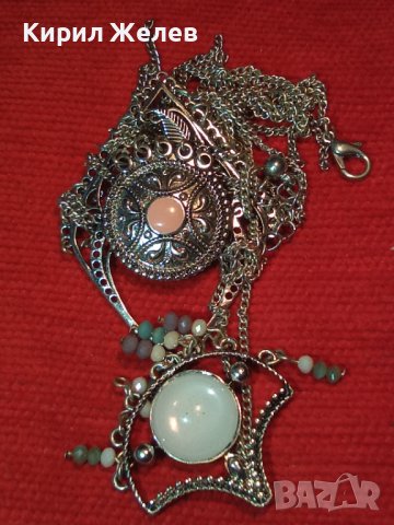 СРЕБРИСТ ОРИЕНТАЛСКИ СТИЛ МЕДАЛЬОН КОЛИЕ ОГЪРЛИЦА с БЯЛ и РОЗОВ КВАРЦ 8627, снимка 9 - Колиета, медальони, синджири - 30636867