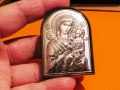старинна посребрена икона Дева Мария, Богородица с младенеца  6 х 4 см., снимка 2