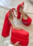 Червени сатенени сандали, снимка 1