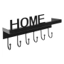 Декоративна поставка за ключове "HOME", 6 кукички и рафт, Черен, снимка 2