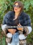 Луксозно дамско палто естествен косъм лисица и естествена кожа код 53