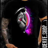 Черна тениска с щампа SPACE CAT, снимка 1 - Тениски - 42014025