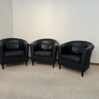 Черни кожени фотьойлчета в много добро състояние , снимка 2 - Дивани и мека мебел - 44276526
