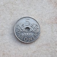 Монета. Норвегия. 5 крони. 2008 година., снимка 2 - Нумизматика и бонистика - 41597629
