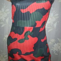 Секси рокля със странични отвори червен камуфлаж М, Л, снимка 4 - Рокли - 41741449