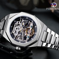 Механичен часовник FORSINING Tourbillon - Skeleton Diamond хомидж на Audemars Piguet Royal Oak, снимка 2 - Мъжки - 41552199