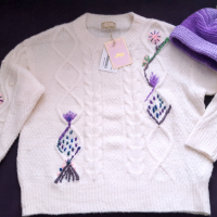 НАМАЛЕН - Нов бутиков уникален пуловер с бродерия цвят крем, снимка 13 - Блузи с дълъг ръкав и пуловери - 36370589