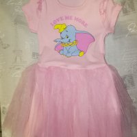 Розови рокли с тюл, има картинка слонче и къдрички на раменете. , снимка 2 - Детски рокли и поли - 40859007