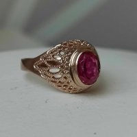 Руски златен пръстен  с рубин 3 , снимка 2 - Пръстени - 42462313
