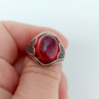 Сребърен 925 пръстен със натурален червен Ахат , снимка 2 - Пръстени - 44746779