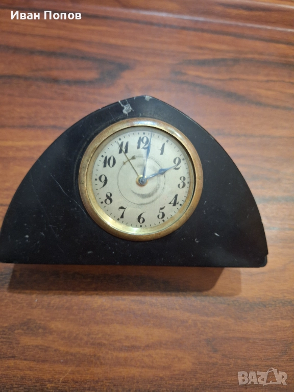 Механичен будилник- месинг в минерал. Произведен преди 1920г., снимка 1