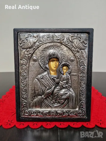 Прекрасна голяма антикварна сребърна икона- Сертификат , снимка 1
