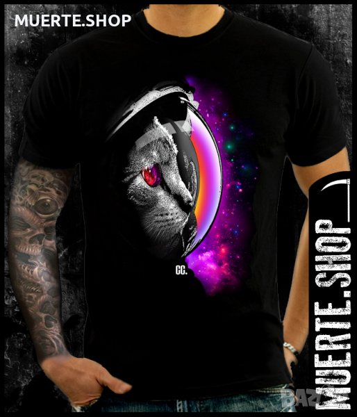 Черна тениска с щампа SPACE CAT, снимка 1