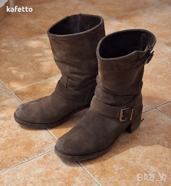 Боти от естествена кожа - велур , снимка 1