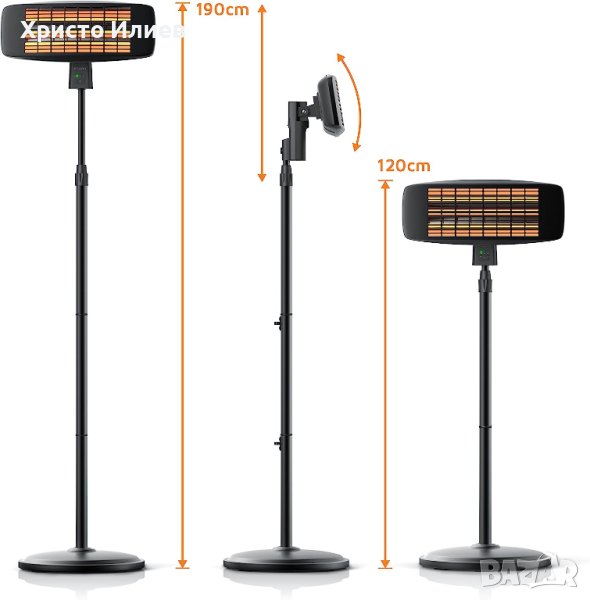 Мощна печка за външно и вътрешно отопление на стойка 190 см с Дистанционно управление, снимка 1