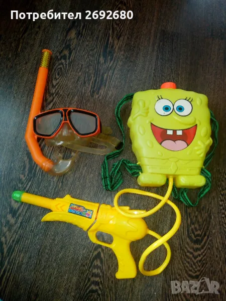 Раница с воден пистолет Спонджбоб,водни очила с шнорхел , снимка 1
