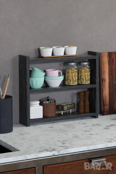 Кухненски рафт за плот – дървена етажерка за кухня на 3 нива - 5 цвята, снимка 1