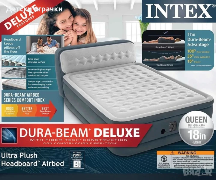 Надуваем матрак Intex Queen Dura-Beam с табла, 152 x 236 x 86 см, вградена помпа, снимка 1