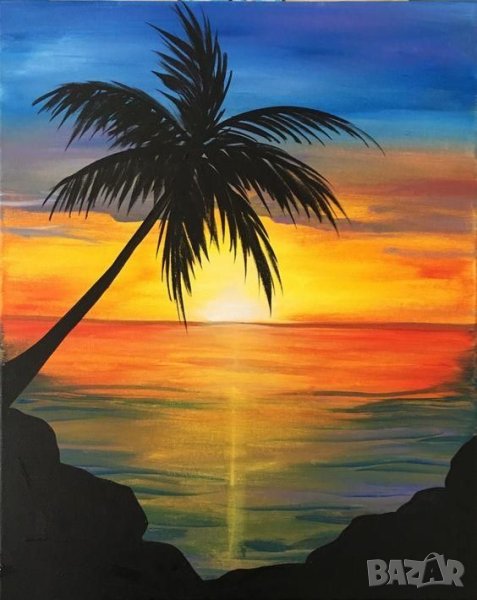Диамантен гоблен Златен залез сред палмите 3304, снимка 1