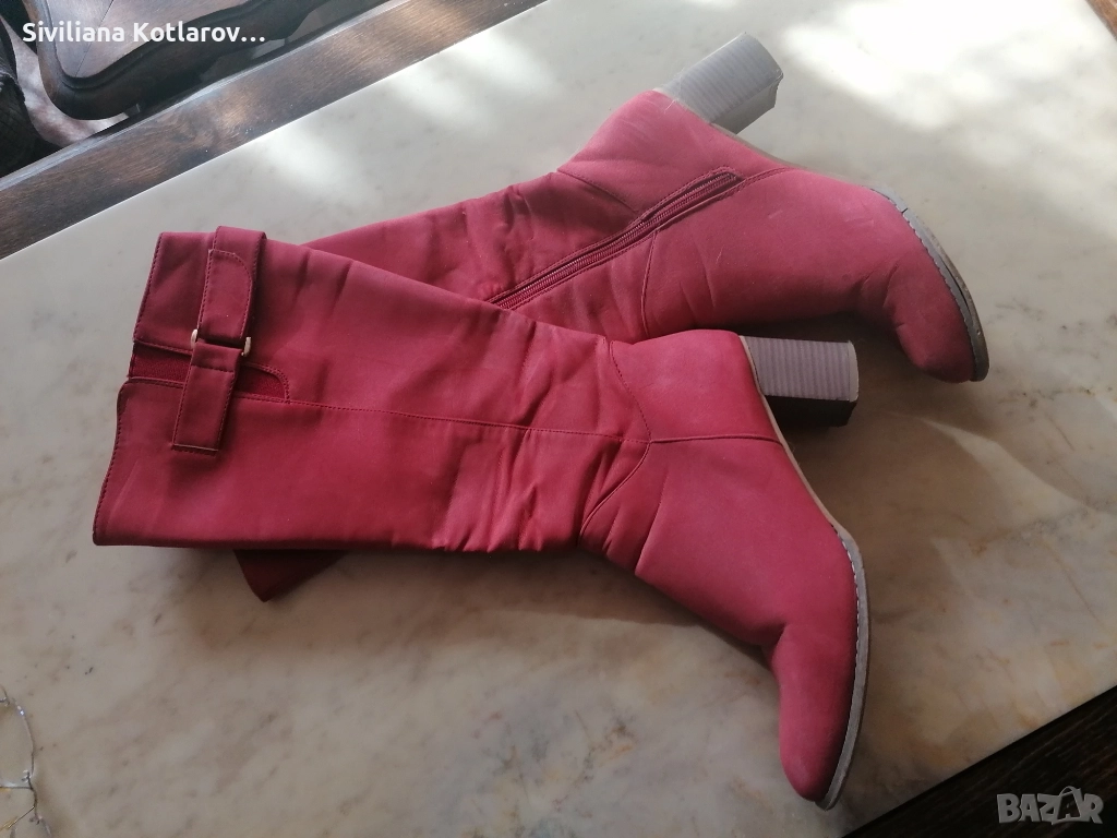 Високи дамски ботуши - среден ток, цвят "корал", снимка 1