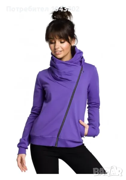 Суичър с асиметричен цип в лилав цвят B071 BE, снимка 1