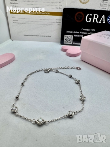 Сребърна гривна с мойсанит (диамант) 0.5 карата, снимка 6 - Гривни - 52059306