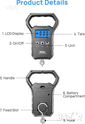 Везна за риба, висяща везна за багаж 110lb/50kg Риболовна везна с LCD дисплей с подсветка, везна за , снимка 4 - Други стоки за дома - 48529541