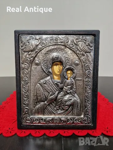 Прекрасна голяма антикварна сребърна икона- Сертификат , снимка 1