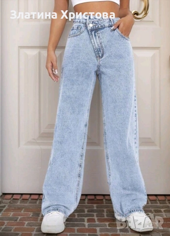 Дамски дънки с широк крачол и странично закопчаване