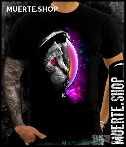 Черна тениска с щампа SPACE CAT