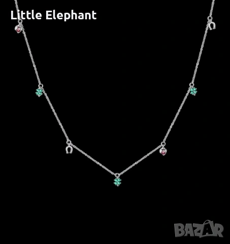 Pre order Елегантно сребърно колие „Късмет“ с деликатни талисмани (Детелини, Подкови, Калинки)/ново