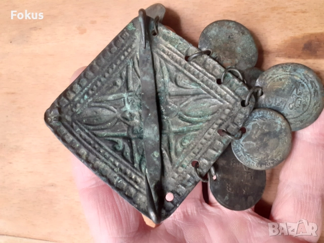 Стар възрожденски накит трепка забодка тепелък, снимка 3 - Антикварни и старинни предмети - 52041755