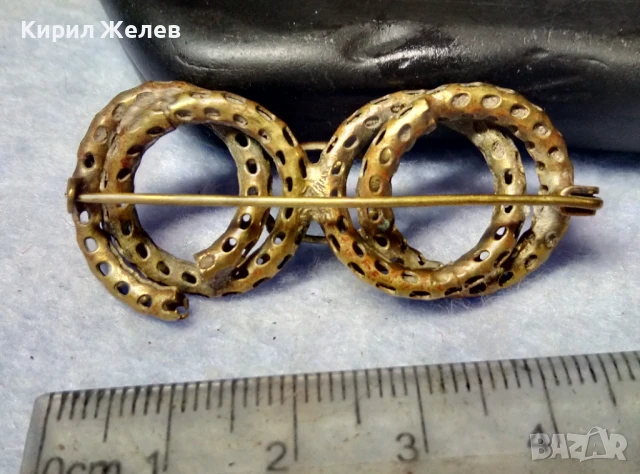 СТАРИННА МЕДНА РЕТРО БРОШКА с ГНЕЗДО За ВГРАЖДАНЕ на КАМЪК КРИСТАЛ ПЕРЛА АЖУРНА РЪЧНА РАБОТА 40433, снимка 6 - Антикварни и старинни предмети - 51279639