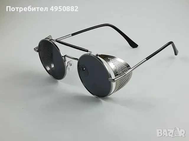Метални слънчеви очила с капачета на дупки, сребърни с черни стъкла UV400, снимка 2 - Слънчеви и диоптрични очила - 56161372