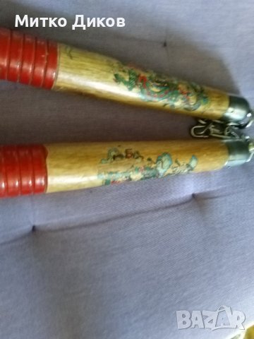 Дървено  Нунджако рисувано 185мм-метална верига-215мм, снимка 4 - Други спортове - 41782032