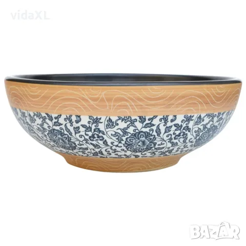 vidaXL Мивка за плот, многоцветна, кръгла, Φ41x14 см, керамика